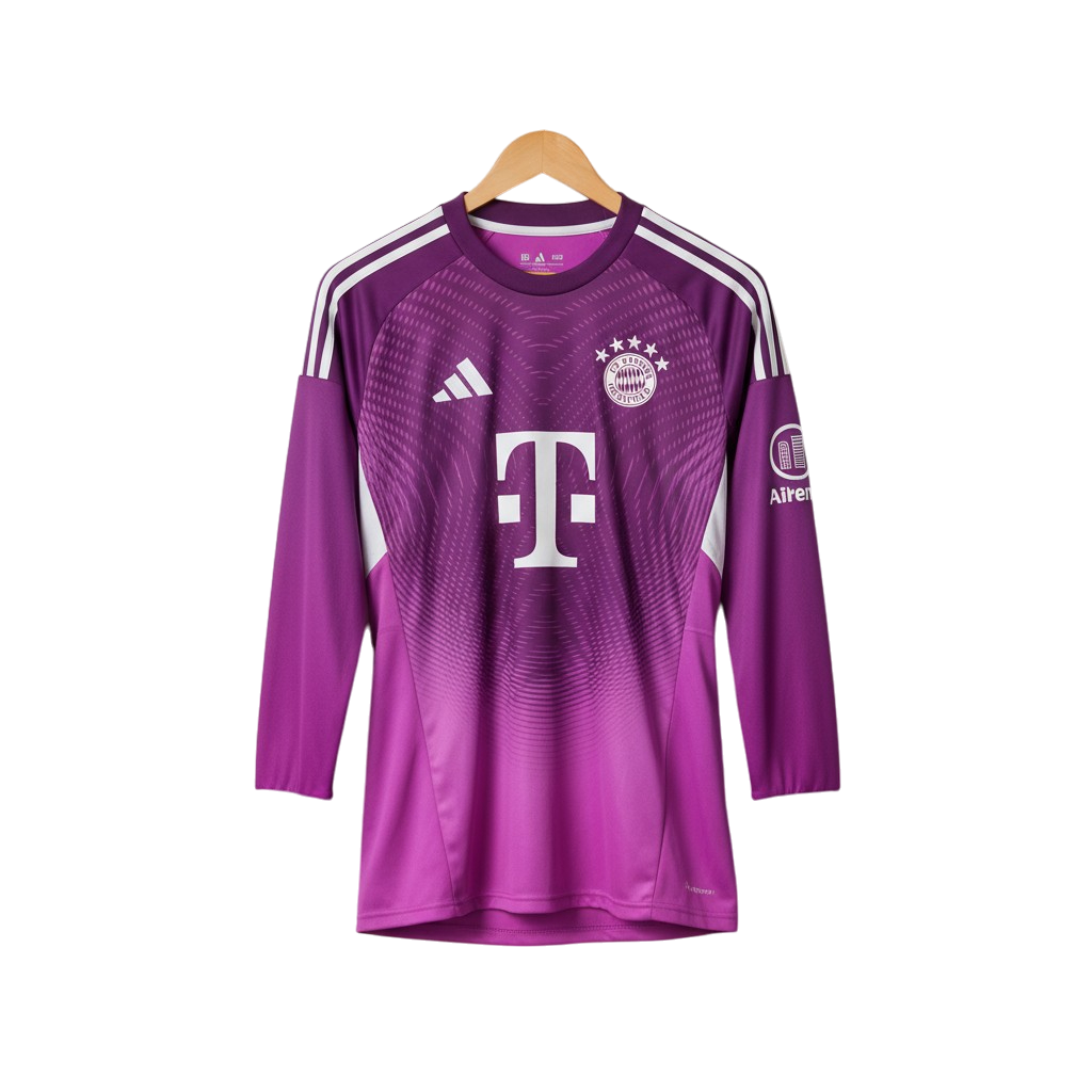 Purple soccer goalkeeper jersey with Adidas logo on a hanger against a white background