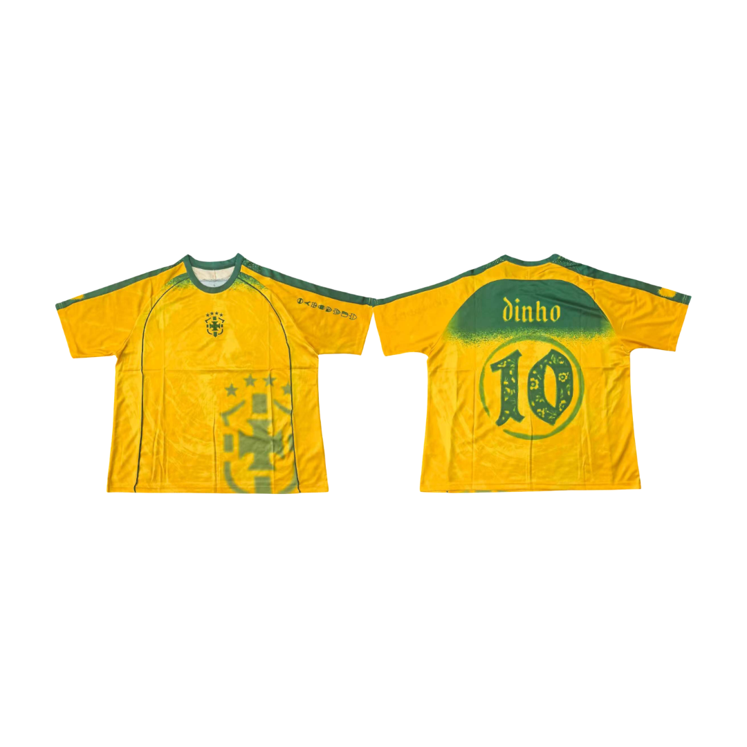 Yellow sports jersey with green accents on a white background