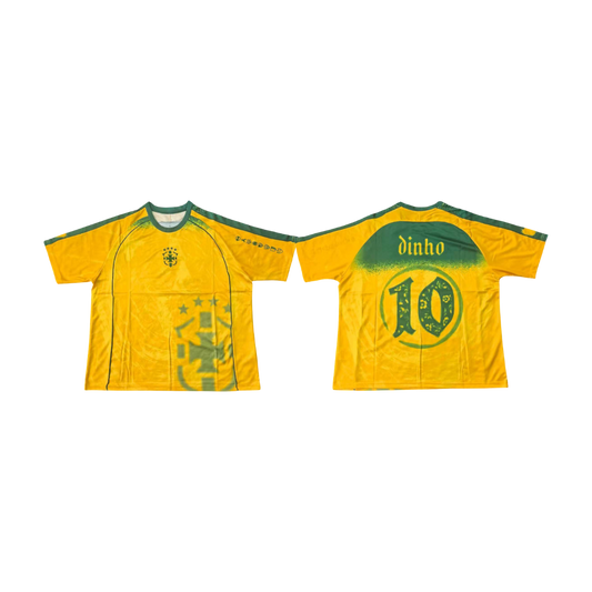 Yellow sports jersey with green accents on a white background