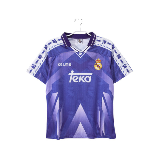 Purple soccer jersey with brand logos on a white background